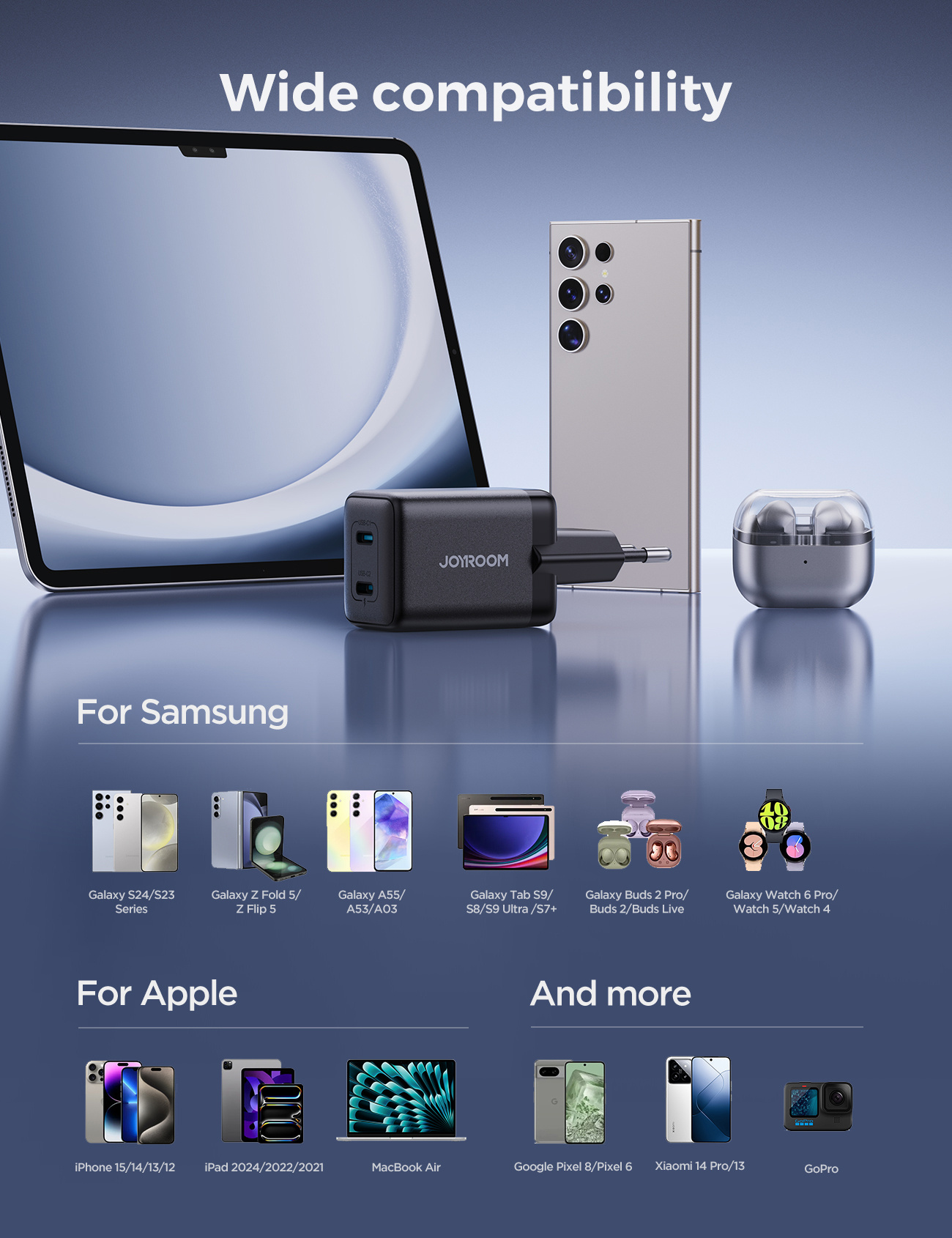 JOYROOM JR-TCG17 GaN адаптер за бързо зареждане с 2x USB-C порта - 45W - черен