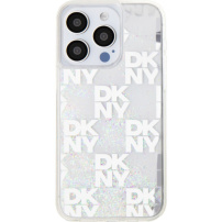 DKNY Liquid Glitter Checkered Pattern калъф за iPhone 15 Pro - бял