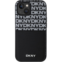 DKNY Repeat Pattern калъф с джоб за карти за iPhone 15 - черен