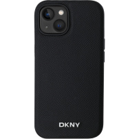 DKNY Silver Metal Logo кейс с MagSafe за iPhone 15 - черен