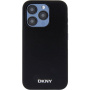 DKNY Silver Metal Logo калъф с MagSafe за iPhone 15 Pro - черен