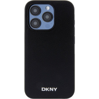 DKNY Silver Metal Logo калъф с MagSafe за iPhone 15 Pro - черен