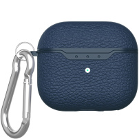 Калъф с кожена текстура и карабинер за AirPods 4 / 5 - тъмносин