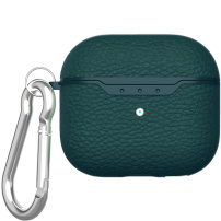 Калъф с кожена текстура и карабинер за AirPods 4 / 5 - петролен