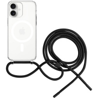 FIXED MagPure Neck прозрачен калъф с връзка и MagSafe за iPhone 16 Plus - черен