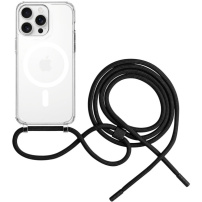 FIXED MagPure Neck прозрачен калъф с връзка и MagSafe за iPhone 16 Pro Max - черен