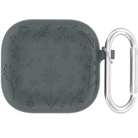Силиконов калъф с флорален мотив за AirPods 4 / 5 - тъмносив