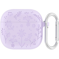 Силиконов калъф с десен на цветя за AirPods 4 / 5 - лилав