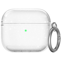 Прозрачен блестящ калъф с карабинер за AirPods 4 / 5 - сребрист