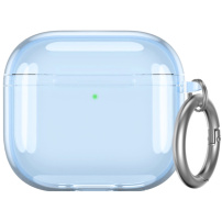 Прозрачен калъф с карабинер за AirPods 4 / 5 - син