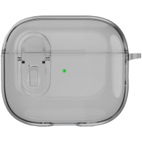 Прозрачен калъф със закопчалка и карабинер за AirPods 4 / 5 - сив