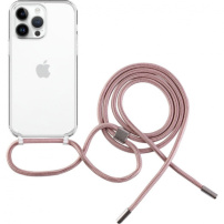 FIXED Pure Neck прозрачен калъф с връзка за iPhone 13 Pro - розов