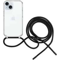 FIXED Pure Neck прозрачен кейс с каишка за iPhone 15 - черен