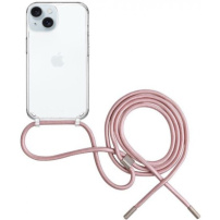 FIXED Pure Neck прозрачен кейс с каишка за iPhone 15 Plus - розов