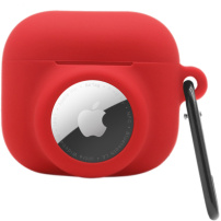 2в1 силиконов защитен калъф за AirPods 3 / AirTag 1 / 2 - червен