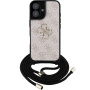 Guess 4G метален кейс с лого Crossbody с въже за iPhone 16 - розов