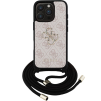 Guess 4G Metal Logo Crossbody Case with Lanyard за iPhone 16 Pro - Розов