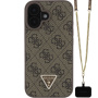 Guess 4G Strass Triangle Metal Logo Cover с каишка за iPhone 16 - кафяв