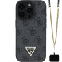 Guess 4G Strass Triangle Metal Logo Case с каишка за iPhone 16 Pro - сив