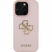 Guess Grained 4G Metal Logo Case за iPhone 16 Pro - Розов