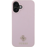 Guess Grained 4G Small Metal Logo Case с MagSafe за iPhone 16 - Розов