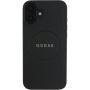 Guess Grained Classic Капак с лого MagSafe за iPhone 16 - черен