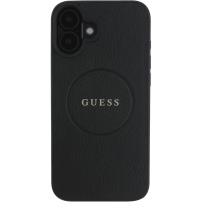 Guess Grained Classic Капак с лого MagSafe за iPhone 16 - черен
