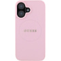 Guess Grained Classic Капак с лого MagSafe за iPhone 16 - розов