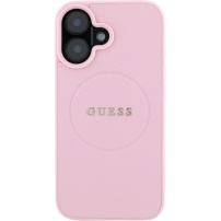 Guess Grained Classic Капак с лого MagSafe за iPhone 16 - розов