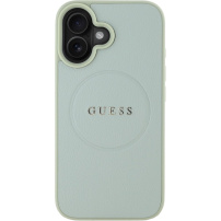 Guess Grained Classic Капак с лого MagSafe за iPhone 16 - зелен