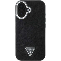 Guess Калъф Grained Triangle Logo Cover с MagSafe за iPhone 16 - Черен