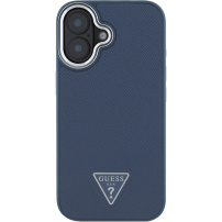 Guess Капак Grained Triangle Logo Cover с MagSafe за iPhone 16 - Тъмно син