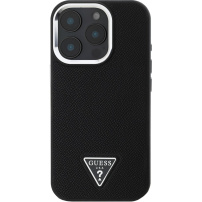 Guess Калъф Grained Triangle Logo Cover с MagSafe за iPhone 16 Pro Max - черен