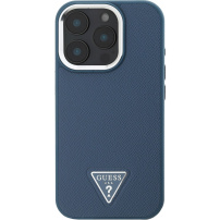 Guess Калъф Grained Triangle Logo Cover с MagSafe за iPhone 16 Pro Max - Тъмно син