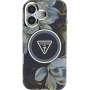 Guess Калъф IML Glitter Magnolia and Triangle Logo с MagSafe за iPhone 16 - черен