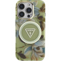 Guess Калъф IML Glitter Magnolia and Triangle Logo с MagSafe за iPhone 16 Pro - зелен