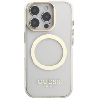 Guess IML Gold Outline кейс със сгъваема стойка и MagSafe за iPhone 16 Pro - прозрачен