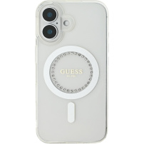 Guess IML Rhinestones Ring Cover с MagSafe за iPhone 16 - Прозрачен