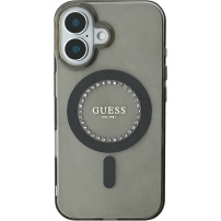 Guess IML Rhinestones Ring Cover с MagSafe за iPhone 16 - сив