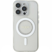 Guess Капак IML Rhinestones Ring с MagSafe за iPhone 16 Pro - прозрачен