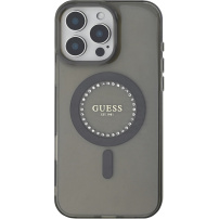 Guess IML Rhinestones Ring cover с MagSafe за iPhone 16 Pro - сив