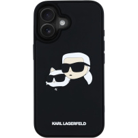 Karl Lagerfeld 3D гумен кейс с двойни глави за iPhone 16 - черен