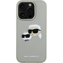 Karl Lagerfeld 3D гумен капак Double Heads за iPhone 16 Pro - бежов