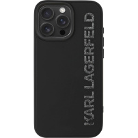 Karl Lagerfeld 3D гумен блясък лого калъф за iPhone 15 Pro Max - черен