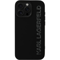 Karl Lagerfeld 3D гумен блясък лого калъф за iPhone 16 Pro Max - черен
