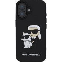 Karl Lagerfeld 3D Rubber Karl and Choupette cover за iPhone 16 - черен