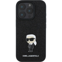 Karl Lagerfeld Fixed Glitter Metal Ikonik glitter cover за iPhone 16 Pro - черен