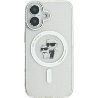 Karl Lagerfeld IML Glitter Karl and Choupette Glitter Cover with MagSafe за iPhone 16 - Сребрист