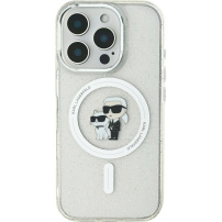 Karl Lagerfeld IML Glitter Karl and Choupette Glitter Cover с MagSafe за iPhone 16 Pro - сребрист