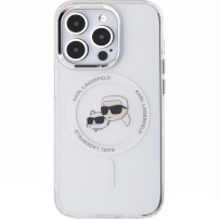Karl Lagerfeld IML K&CH Heads Metal Frame капак с MagSafe за iPhone 15 Pro - прозрачен